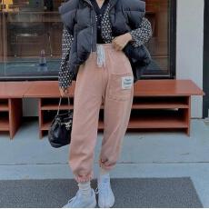 批发已出货 网红时尚字母贴布<b class='q'>哈伦</b>运动束腿加绒休闲裤女