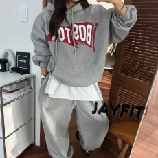 批发韩版时尚字母印花加绒卫衣上衣+束脚休闲卫裤  2件套