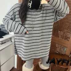 批发秋冬季 加厚条纹磨毛侧边开叉<b class='q'>长袖</b>打底衫上衣