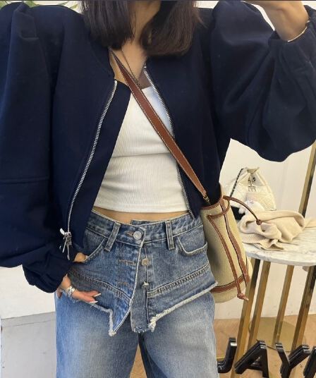 있음 선적 거품 소매 후드티 지퍼 카디건 코트 여성 짧은