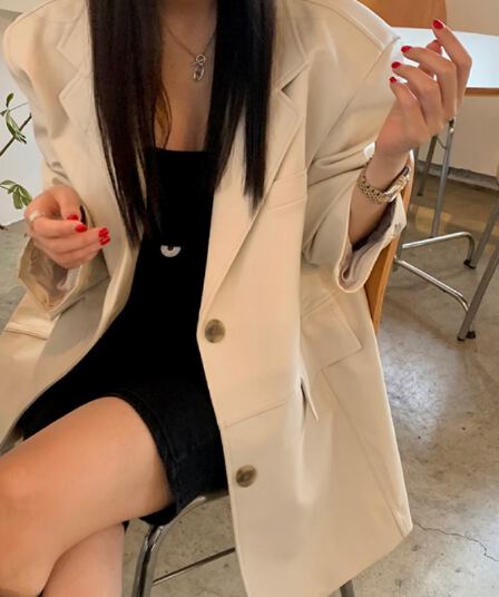 있음 선적 개성 PU 가죽 정장 칼라 롱 코트 가죽 재킷 재킷