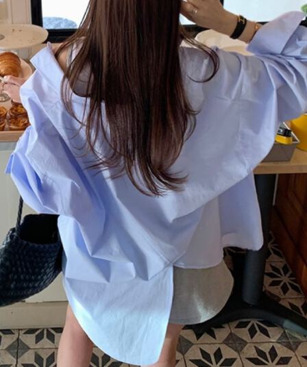 있음 선적 새로운 잘 생긴 세련된 센스 싱글 줄 버튼 루즈핏 뒤에 트임 셔츠