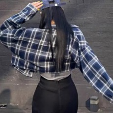 批发已出货    复古减龄宽松休闲<b class='q'>格子</b>衬衫