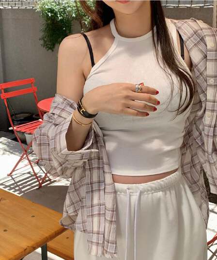있음 선적 패션 폴로 칼라 체크무늬 패치워크 색상 캐주얼 셔츠
