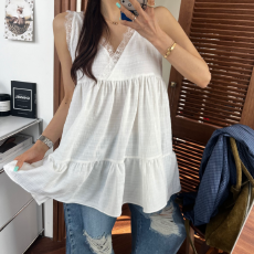 批发新款   V领<b class='q'>蕾丝</b>花边拼接背心连衣裙