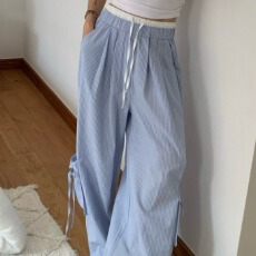 批发已出货     美式条纹多口袋阔腿直筒宽松休闲<b class='q'>长裤</b>