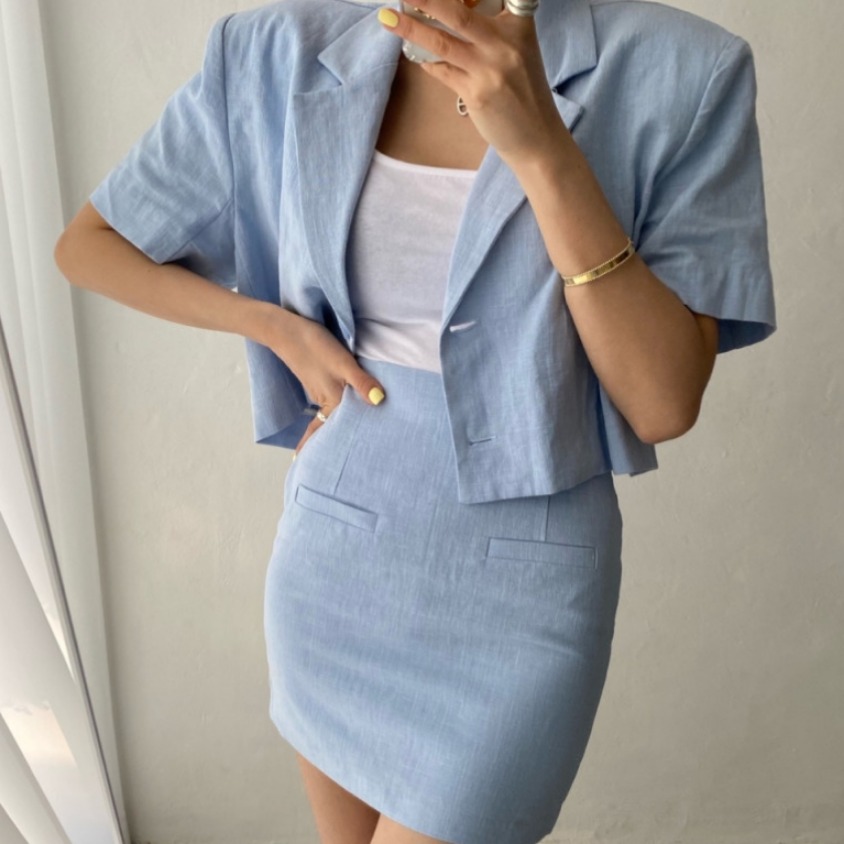 있음 선적 여름 레트로 쇼트 스타일 정장 세트 투피스 세트