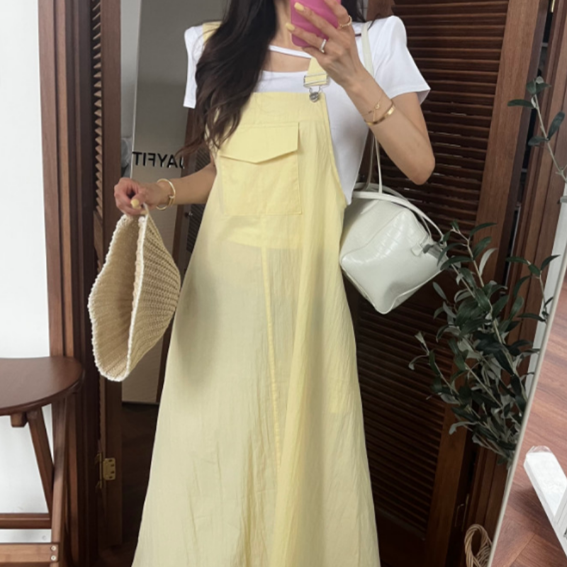 새로운 작은 키 슬림해 보이는 연령 감소 멜빵 드레스