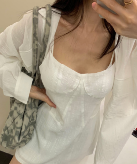 새로운 미니멀리즘 자외선 차단 느긋한 긴팔 셔츠 인사이드 가져 가라. 몸매 가꾸기 슬립 드레스 투피스 세트
