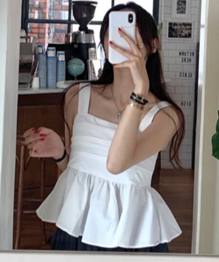 있음 선적 민소매 펌프 Pleat 셔츠