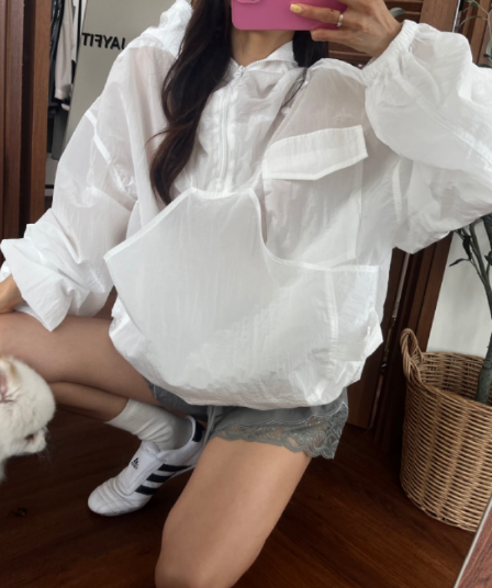 새로운 루즈핏 주머니 후드 지퍼 얇은 스타일 자외선 차단 의류