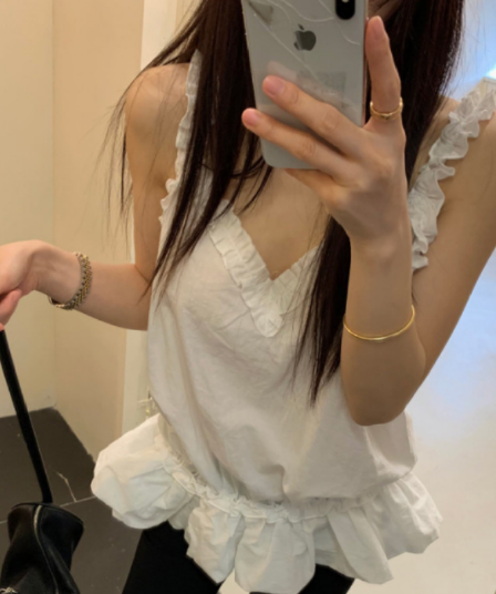 있음 선적 새로운 프릴 단색 치마 캐미솔