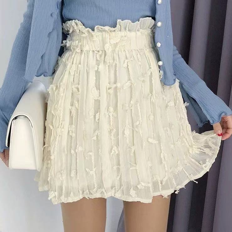 있음 선적 봄 여름 한 팬 순수한 욕망 허리밴드 패치워크 실 인터넷 주름 반신 미니 스커트