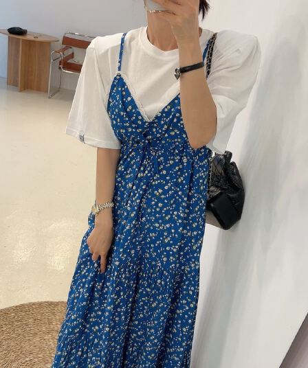 있음 선적 프랑스식 레트로 작은 대중 꽃무늬 여성 드레스 섹시함 슬립 드레스 벨트 안감