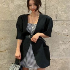 批发已出货    INS复古网红西装外套女宽松短袖纯色薄西服上衣夏+
