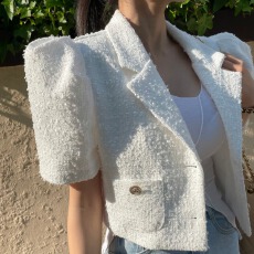 批发已出货    小香风泡泡袖粗呢西装<b class='q'>短外套</b>~3色~