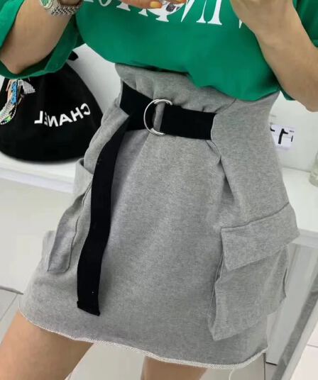 있음 선적 다용도 하이웨이스트 동점 벨트 패션 외국 가스 반신 미니 스커트