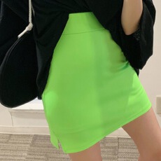 批发已出货    防走光荧光绿色修身显瘦<b class='q'>高腰</b>紧身包臀半身裙<b class='q'>短裙</b>