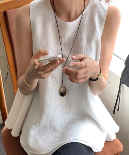 새로운 라운드 넥 민소매 루즈핏 다용도 맨위