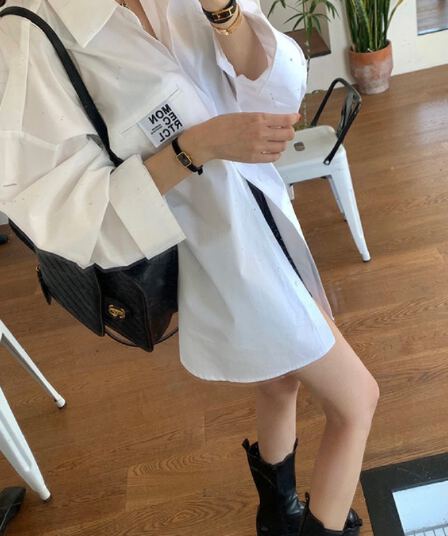 있음 선적 단색 품격 숙녀 가슴 작은 표준 루즈핏 긴팔 셔츠