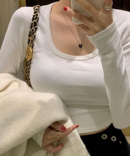 있음 선적 u 칼라 연삭 털 보온 긴팔 티셔츠 기본 셔츠
