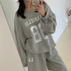 批发已出货   字母印花宽松显瘦长袖卫衣+<b class='q'>短裤</b>套装  2件套