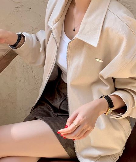 있음 선적 캐주얼 루즈핏 지퍼 폴로 칼라 허리 재킷