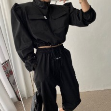 批发已出货    短款立领长袖外套+<b class='q'>休闲</b>长裤子两件套装女