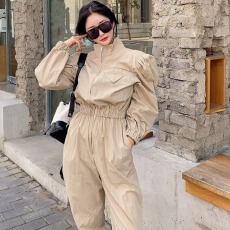 批发已出货  网红时尚洋气泡泡袖显瘦高腰帅气工装连体裤女