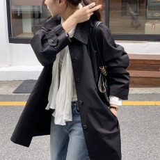 批发翻领风衣外套女中长款宽松<b class='q'>休闲</b>高级感小个子外套