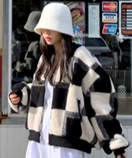 있음 선적 인터넷 유명인 패션 품격 체크무늬 모직 여성 코트