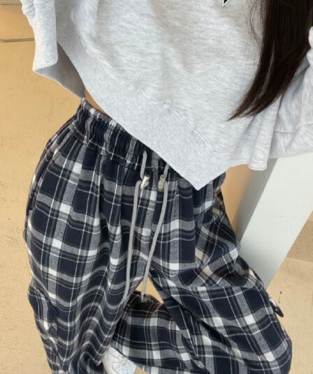 있음 선적 체크무늬 이중 용도 비스킷 바지