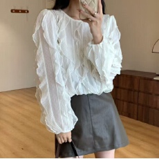 批发現貨~<b class='q'>韩版</b>温柔甜美百搭拼接立体显瘦小众衬衫上衣女