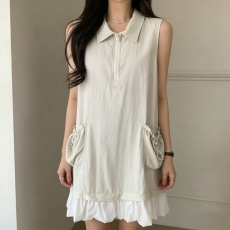 批发現貨~半拉链背心<b class='q'>连衣裙</b>女夏季新拼接蓬松泡泡背心裙