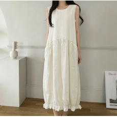 批发現貨~韩版工装背心<b class='q'>花苞</b><b class='q'>连衣裙</b>女韩系设计感减龄气质无袖长裙
