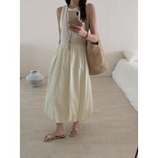 批发現貨～韩版甜美无袖背心花苞连衣裙女超好看显瘦减龄<b class='q'>长裙</b>子