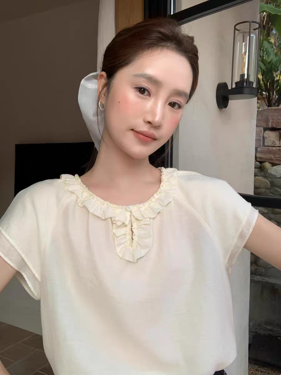 선물 화물 한 부서 달콤함 레이스 칼라 홀로우 아웃 디자인 반팔 셔츠
