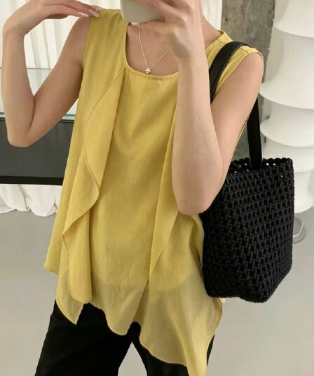 선물 화물 한 부서 미니멀리즘 품격 민소매 조끼 여성 불규칙 프릴 작은 셔츠 얇은 스타일 맨위