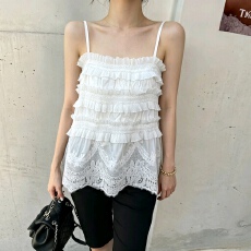 批发現貨~蕾丝花边<b class='q'>白色</b>无袖吊带上衣女夏外穿减龄显瘦内搭背心<b class='q'>打底衫</b>
