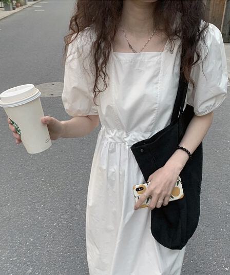 선물 화물 한 바람 여름 레이스업 허리 수축 광장 칼라 화이트 요정 슈퍼 요정 센 부서