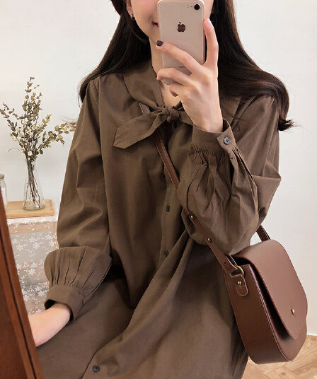 선물 화물 미니멀리즘 한국 스타일 루즈핏 몸매 가꾸기 오픈 가디건 단색 셔츠 섹션 긴팔 드레스 레트로 홍콩 느낌 맨위 여성