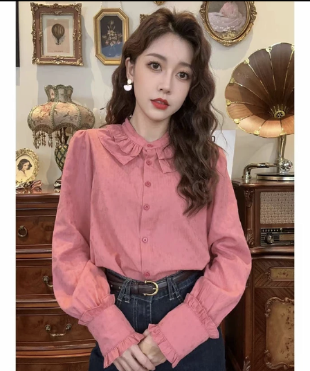 선물 화물 항구 바람 이중층 프릴 베이비 칼라 셔츠