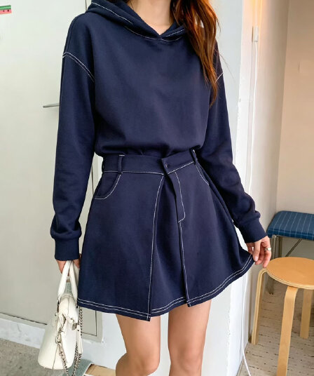 선물 화물 한국 동대문 후드 페이크 레이어드 드레스