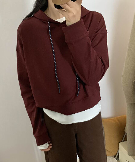 선물 화물 한국 스타일 배색 펌프 로프 후드티 여성 후드 가을 미니멀리즘 다용도 루즈핏 긴팔 재킷 맨위 트렌디