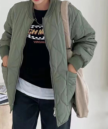 선물 화물 한국 동대문 면 옷 빅 포켓 링 그리드 면 의류 미니멀리즘 스탠드 칼라 얇고 가벼운 재킷 가을