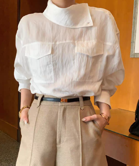선물 화물 폴로 칼라 디자인 섹션 출퇴근 품격 섹션 셔츠 작은 셔츠 둘 착용 맨위 수 있습니다. 비스듬한 어깨