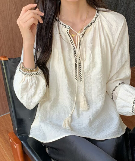 선물 화물 한국 스타일 에디션 캐주얼 루즈핏 다용도 슬림해 보이는 레트로 품격 패치워크 레이스 업 셔츠 트렌디