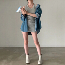 批发現貨~韩国复古百搭连帽牛仔<b class='q'>衬衫</b>上衣<b class='q'>女长袖</b>单排扣中长款外套