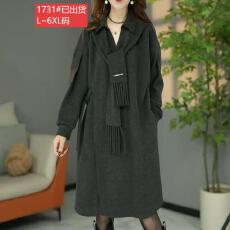 批发官图原版面料品质轻奢设计感围巾领连衣裙秋冬新款慵懒风洋气<b class='q'>裙子</b>