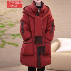 批发官图原版面料品质高领连帽围巾中长款羽绒棉服外套冬季新款棉袄女
